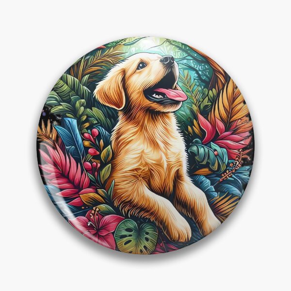 Artikelvorschau, Das tropische Zuhause eines Hundes: Wunderschöner Golden Retriever inmitten von Blumen illustriert entworfen und verkauft von Redwal15.