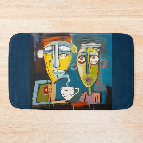 Artikelvorschau, Acryl-Delight – abstraktes Paar beim Kaffeegenuss in lebendigen Pastelltönen und dicker Pinselführung entworfen und verkauft von OlfactoART Studio.