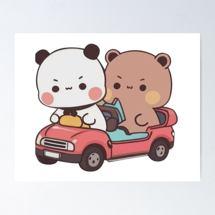 Bubu And DuDu Riding A Car Panda Bear And Browne Love 2024 Sticker