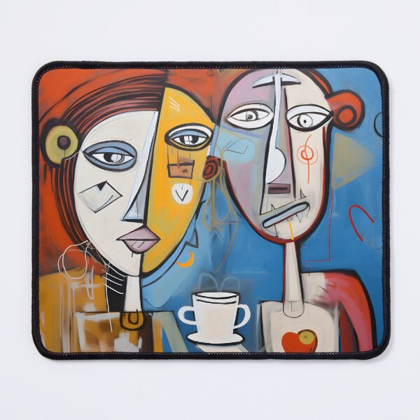 Artikelvorschau, Wunderliches Kaffeeduo - Anthropomorphe abstrakte Figuren genießen ein Gebräu mit lebendigen Acrylpastellen entworfen und verkauft von OlfactoART Studio.