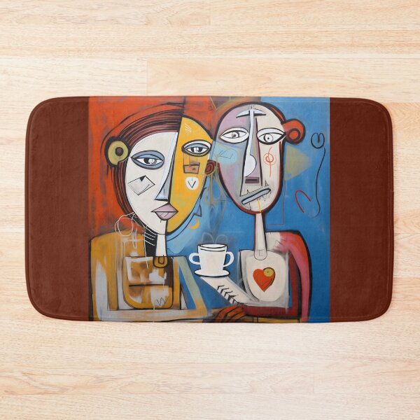 Artikelvorschau, Wunderliches Kaffeeduo - Anthropomorphe abstrakte Figuren genießen ein Gebräu mit lebendigen Acrylpastellen entworfen und verkauft von OlfactoART Studio.