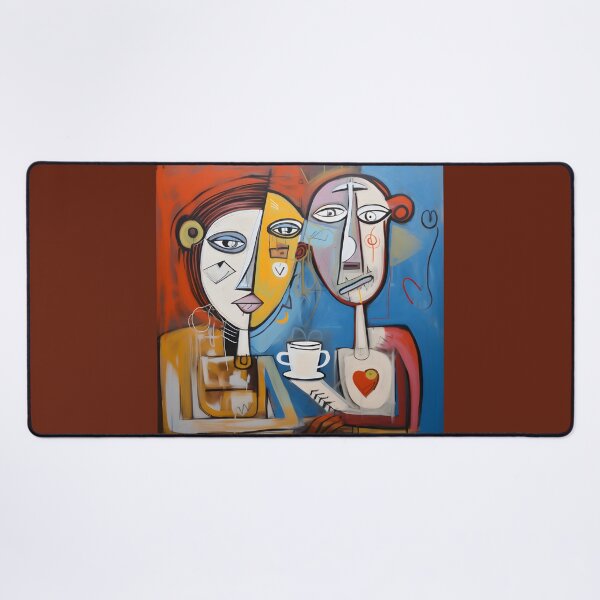 Artikelvorschau, Wunderliches Kaffeeduo - Anthropomorphe abstrakte Figuren genießen ein Gebräu mit lebendigen Acrylpastellen entworfen und verkauft von OlfactoART Studio.