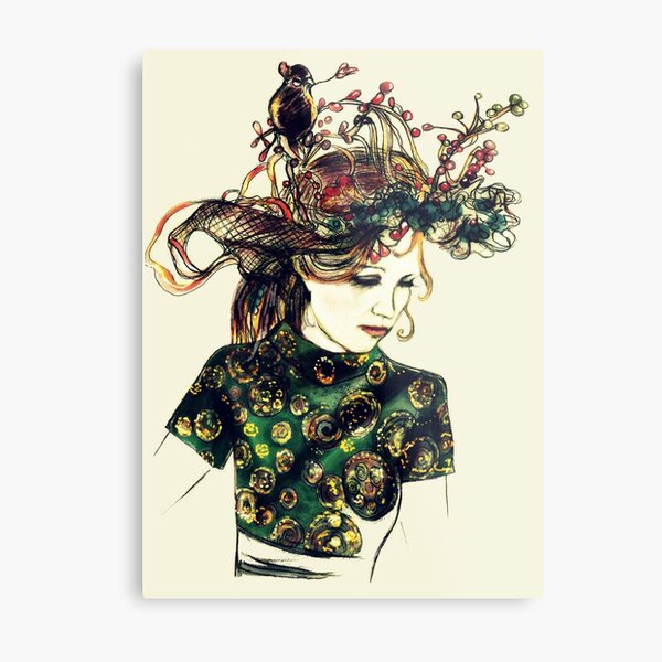 Foreign Slippers, Lady in a Birds Nest Hat with Chinese Dress Metal Print
