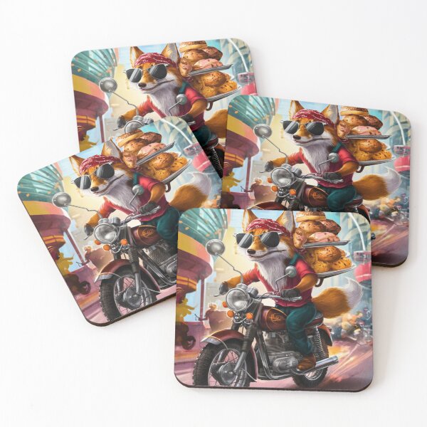 Item preview, Fox Portrait. riding motorcycle, pastries delivery designed and sold by FoxVibes.
