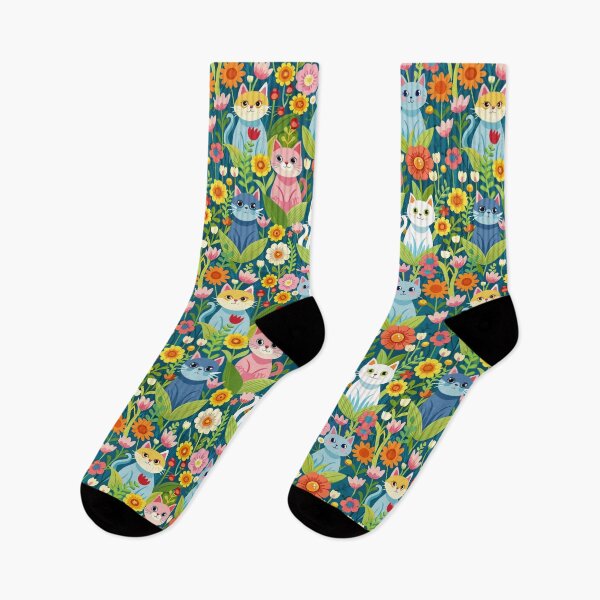 Item preview, Calico Cat sitting in a Field of Flowers pattern, Floral Pattern. designed and sold by SuraSu.
