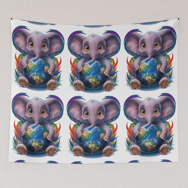 Item preview, Elephant Portrait. baby elephant, holding globe, love earth designed and sold by ElephantVibes.