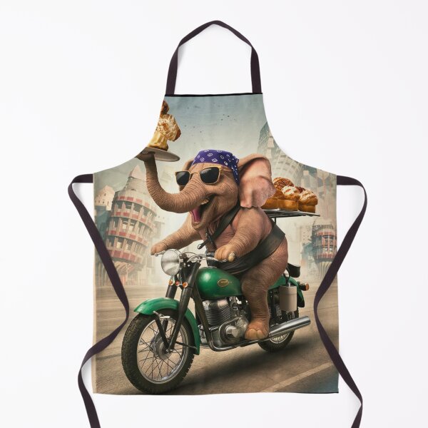 Item preview, Elephant Portrait. riding motorcycle, pastries delivery designed and sold by ElephantVibes.
