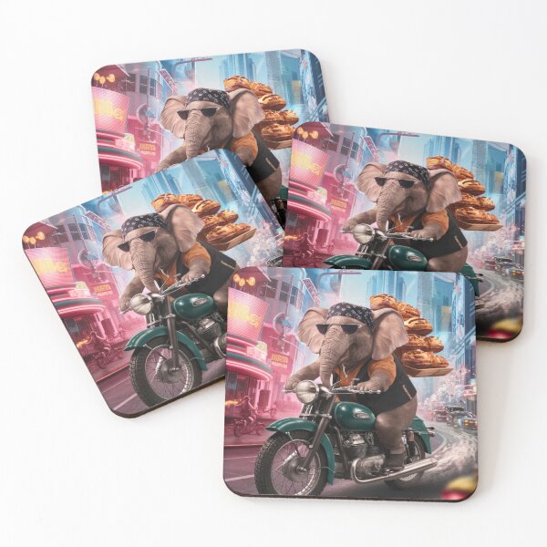 Item preview, Elephant Portrait. riding motorcycle, pastries delivery designed and sold by ElephantVibes.