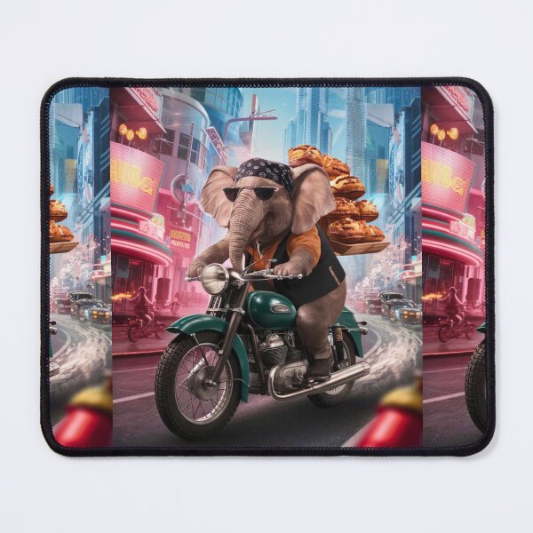 Item preview, Elephant Portrait. riding motorcycle, pastries delivery designed and sold by ElephantVibes.