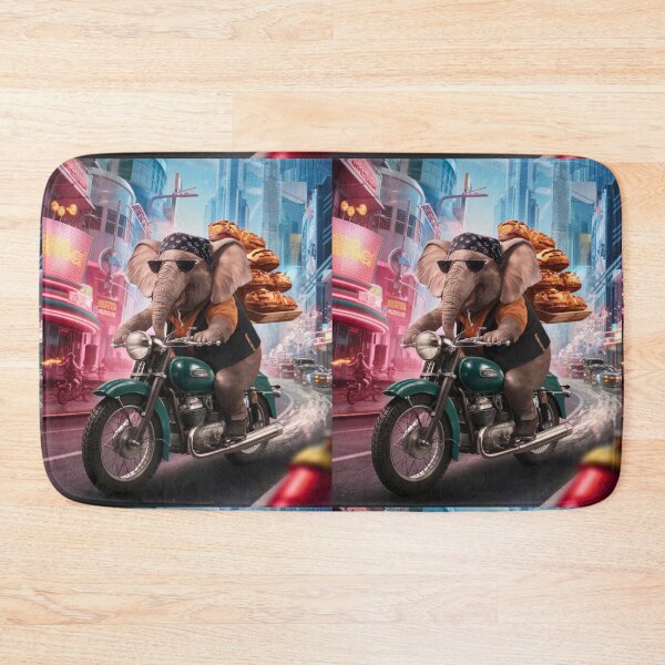 Item preview, Elephant Portrait. riding motorcycle, pastries delivery designed and sold by ElephantVibes.