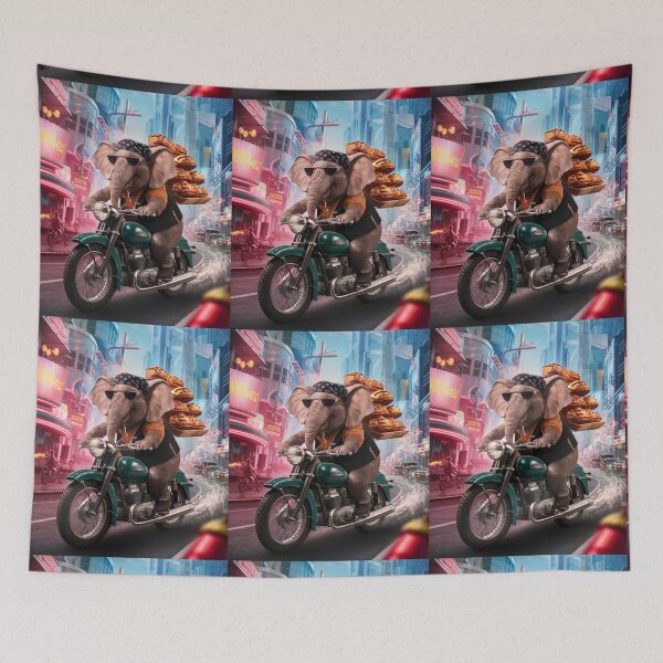 Item preview, Elephant Portrait. riding motorcycle, pastries delivery designed and sold by ElephantVibes.
