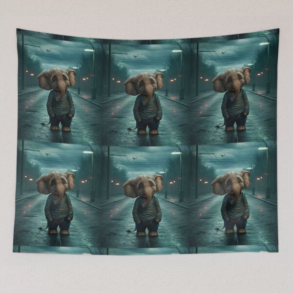 Item preview, Elephant Portrait. sad elephant, raining street designed and sold by ElephantVibes.