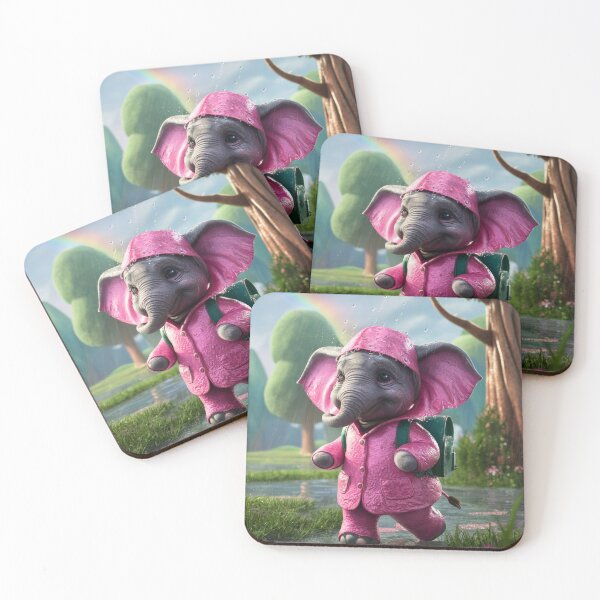 Item preview, Elephant Portrait. realistic photo, baby elephant, pink rain coat designed and sold by ElephantVibes.