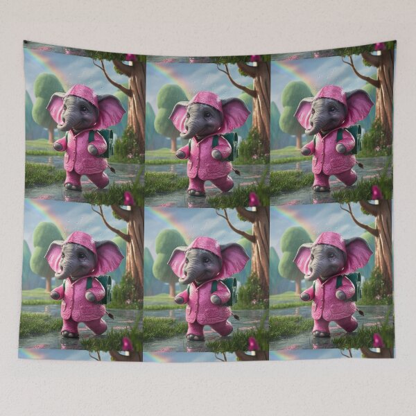 Item preview, Elephant Portrait. realistic photo, baby elephant, pink rain coat designed and sold by ElephantVibes.