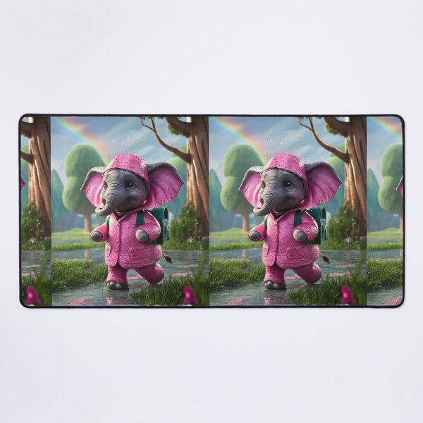Item preview, Elephant Portrait. realistic photo, baby elephant, pink rain coat designed and sold by ElephantVibes.