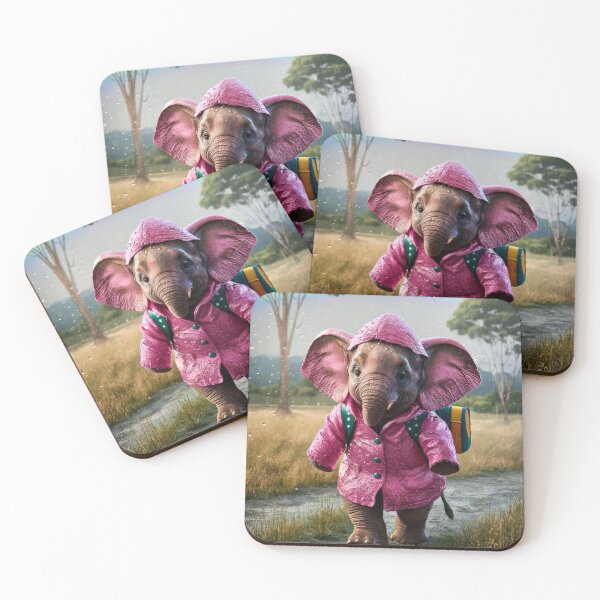 Item preview, Elephant Portrait. realistic photo, baby elephant, pink rain coat designed and sold by ElephantVibes.