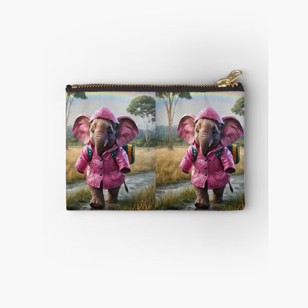 Item preview, Elephant Portrait. realistic photo, baby elephant, pink rain coat designed and sold by ElephantVibes.