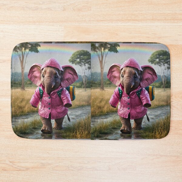 Item preview, Elephant Portrait. realistic photo, baby elephant, pink rain coat designed and sold by ElephantVibes.
