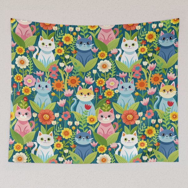Item preview, Calico Cat sitting in a Field of Flowers pattern, Floral Pattern. designed and sold by SuraSu.