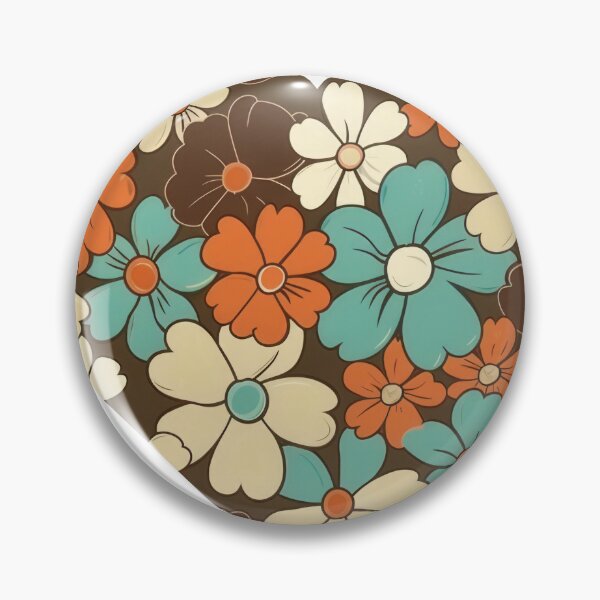 Item preview, Retro vintage floral pattern in brown, aqua, cream and orange designed and sold by PrettyPinkSkies.