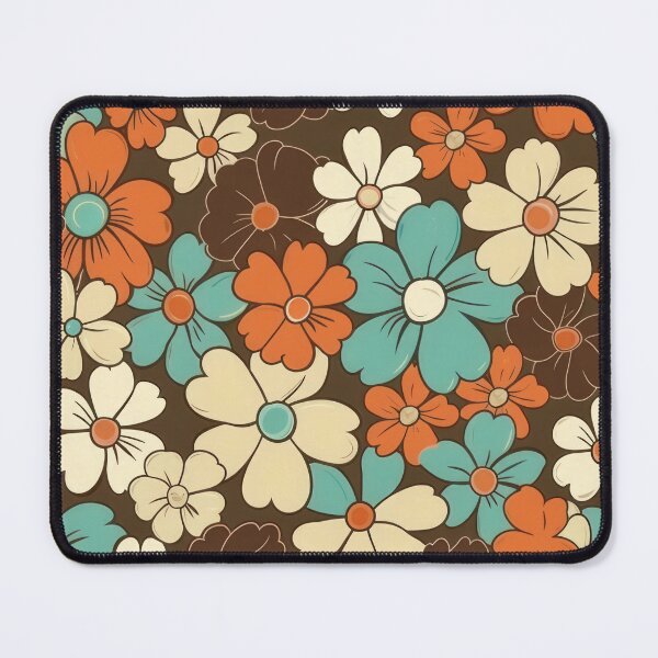 Item preview, Retro vintage floral pattern in brown, aqua, cream and orange designed and sold by PrettyPinkSkies.