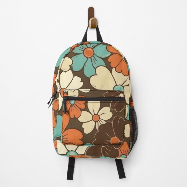 Item preview, Retro vintage floral pattern in brown, aqua, cream and orange designed and sold by PrettyPinkSkies.