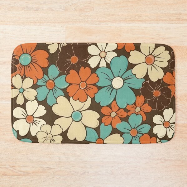 Item preview, Retro vintage floral pattern in brown, aqua, cream and orange designed and sold by PrettyPinkSkies.