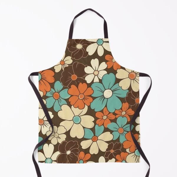 Item preview, Retro vintage floral pattern in brown, aqua, cream and orange designed and sold by PrettyPinkSkies.