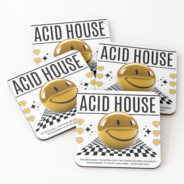 Item preview, ACID HOUSE  - 3D Smiley Checkered Floor (Black)  designed and sold by Discothreadz.