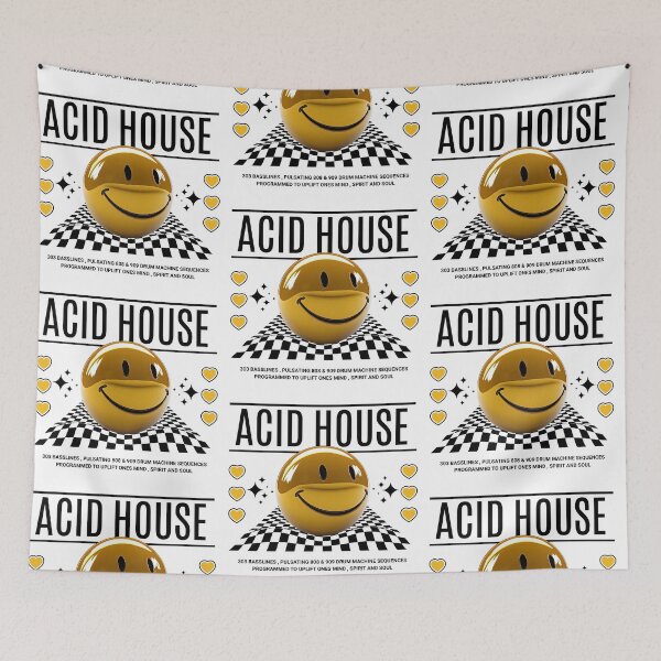 Item preview, ACID HOUSE  - 3D Smiley Checkered Floor (Black)  designed and sold by Discothreadz.