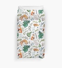 Foxes, ferns, and leaves pattern Duvet Cover