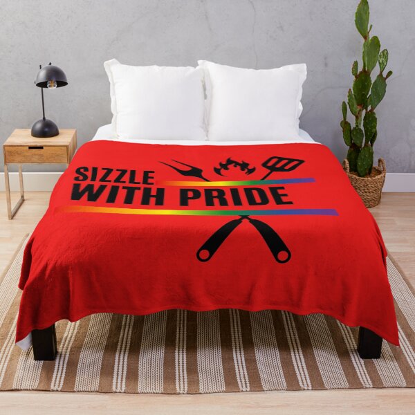 Item preview, Sizzle with Pride Slogan, Rainbow Color Graphic with cooking utensils and flame BBQ Tees, LGBTQ+ T-shirt, Pride Festival, unisex t-shirt, Funny t-shirt, BBQ lovers gift, designed and sold by PrideBeProud.