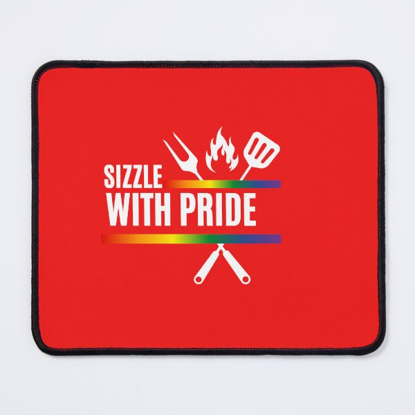 Item preview, Sizzle with Pride Slogan, Rainbow Color Graphic with cooking utensils and flame BBQ Tees, LGBTQ+ T-shirt, Pride Festival, unisex t-shirt, Funny t-shirt, BBQ lovers gift, designed and sold by PrideBeProud.
