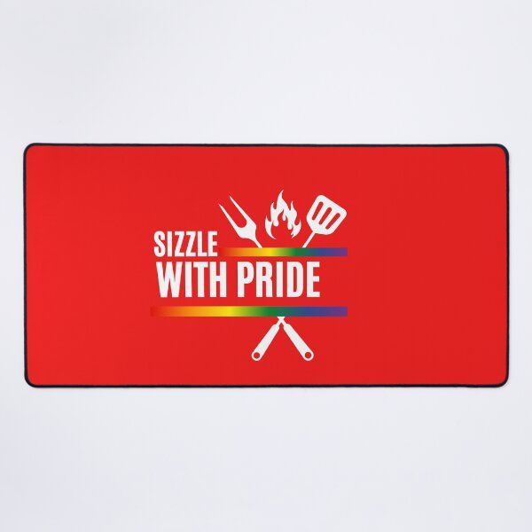 Item preview, Sizzle with Pride Slogan, Rainbow Color Graphic with cooking utensils and flame BBQ Tees, LGBTQ+ T-shirt, Pride Festival, unisex t-shirt, Funny t-shirt, BBQ lovers gift, designed and sold by PrideBeProud.