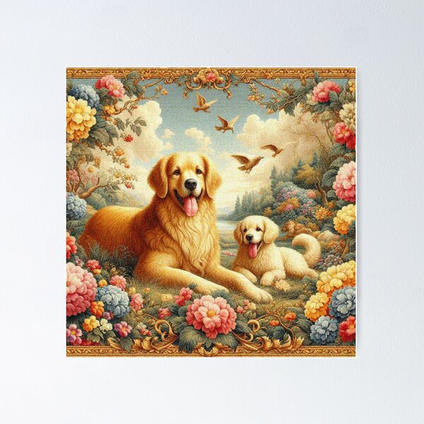 Item preview, Golden Retriver y cachorro Goldie designed and sold by Illuministique.