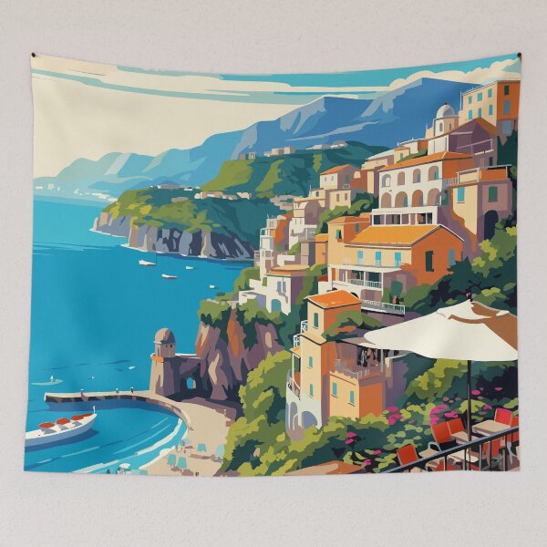 Item preview, Amalfi Italy. Vintage Style Travel Poster. designed and sold by Lucy Goosy Art.
