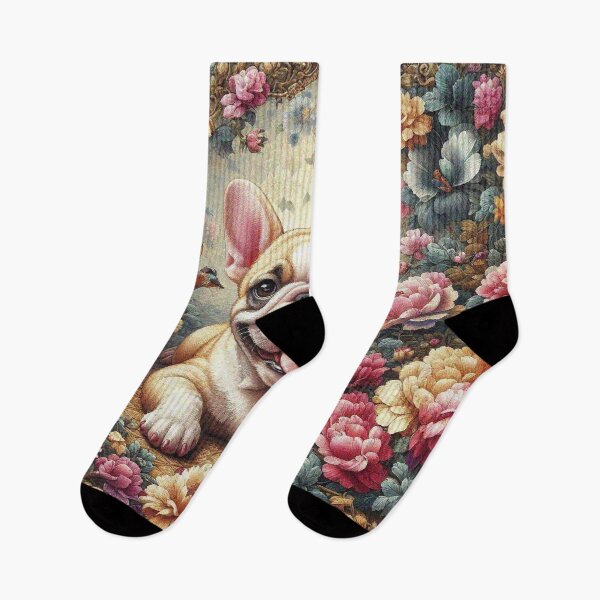 Item preview, Frenchie the French Bulldog playing in flower garden designed and sold by Illuministique.
