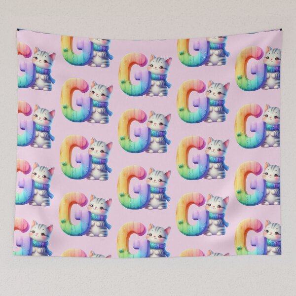 Item preview, Cute Cat Rainbow Letter G designed and sold by NettiesWallArt.