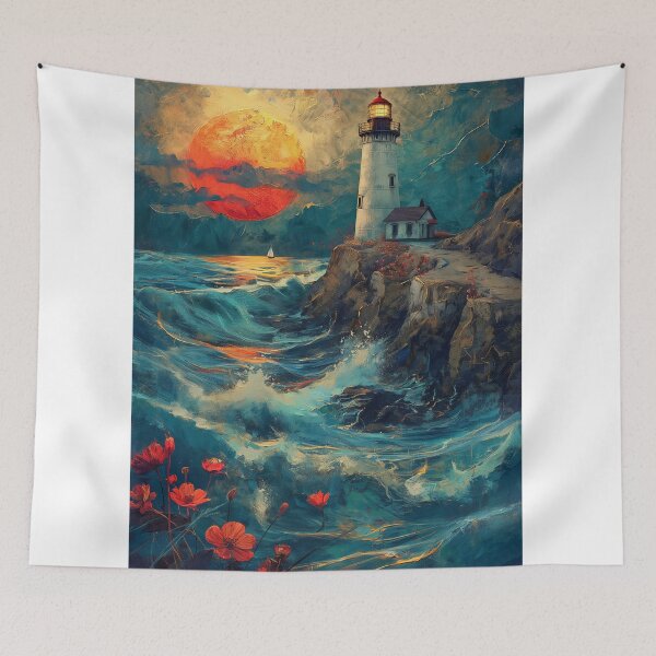 Item preview, ligh house with sunset designed and sold by Rockwpapart.