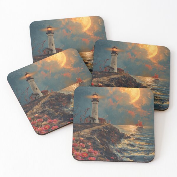Item preview, lighouse art sunset flower designed and sold by Rockwpapart.