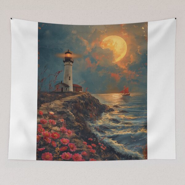 Item preview, lighouse art sunset flower designed and sold by Rockwpapart.