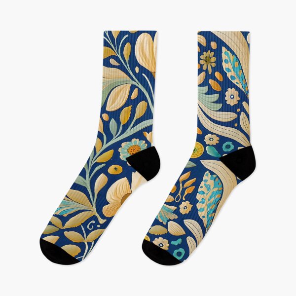 Item preview, William Morris Inspired Blue & Gold Spring Floral designed and sold by Tamas Das.