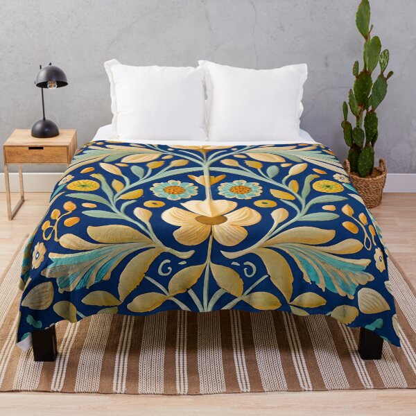 Item preview, William Morris Inspired Blue & Gold Spring Floral designed and sold by Tamas Das.