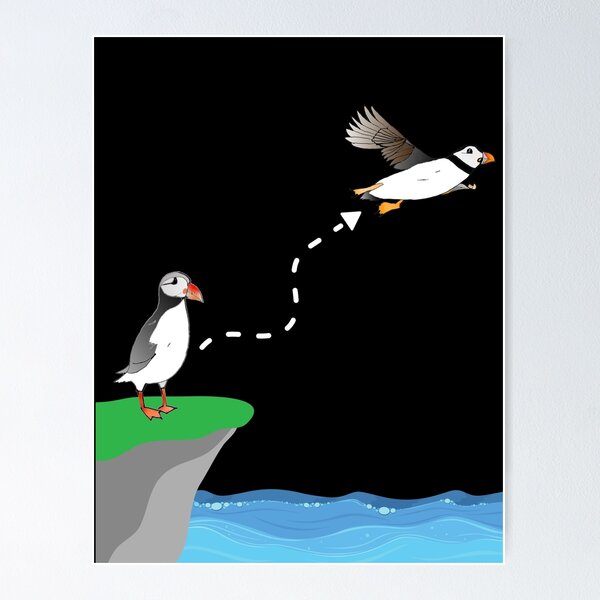 Item preview, Cute Atlantic puffin on sea cliff puffin lover flying puffin  designed and sold by Artstastic.