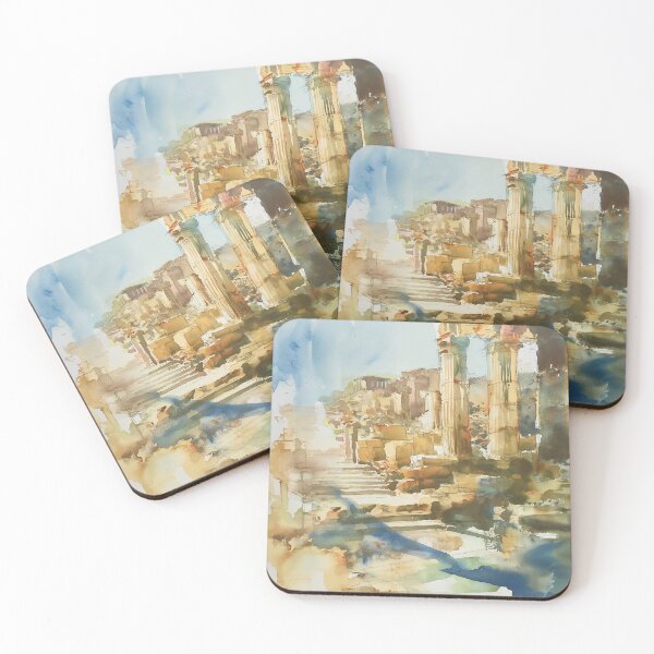 Item preview, Abstract Grecian Landscape Watercolor Art - Sun-soaked Terrains & Ancient Ruins designed and sold by aricutcia.