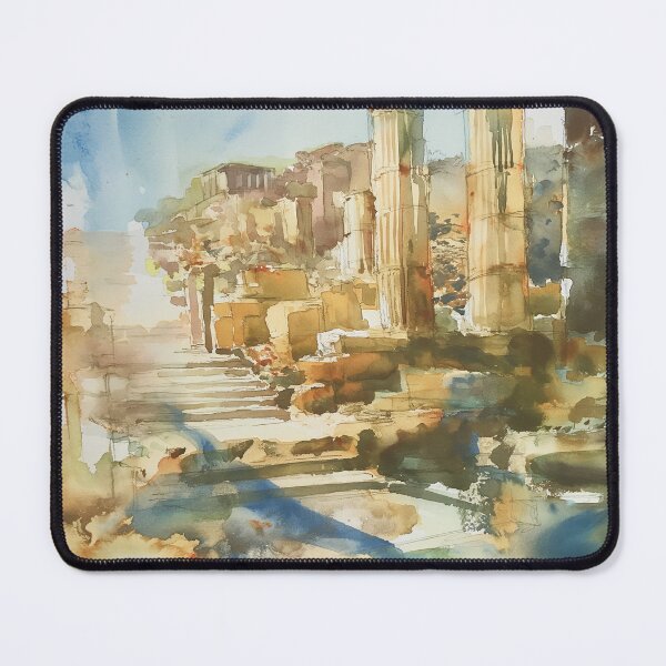 Item preview, Abstract Grecian Landscape Watercolor Art - Sun-soaked Terrains & Ancient Ruins designed and sold by aricutcia.