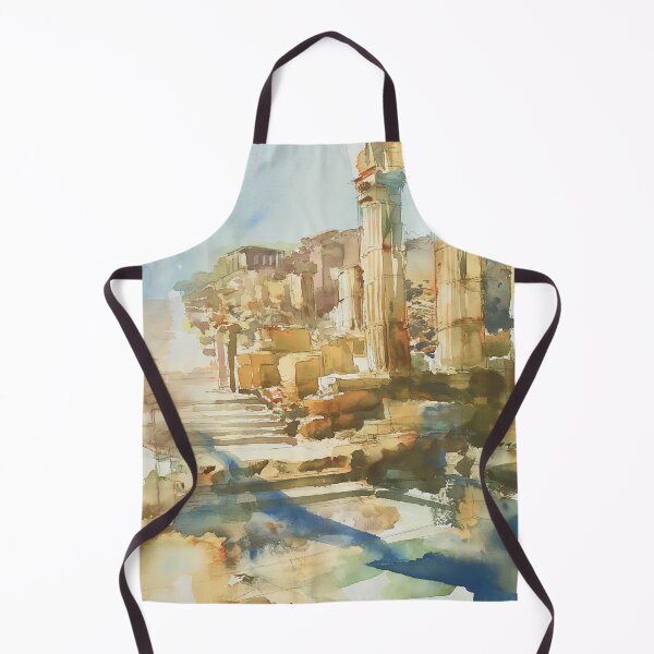 Item preview, Abstract Grecian Landscape Watercolor Art - Sun-soaked Terrains & Ancient Ruins designed and sold by aricutcia.