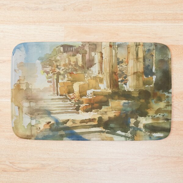 Item preview, Abstract Grecian Landscape Watercolor Art - Sun-soaked Terrains & Ancient Ruins designed and sold by aricutcia.
