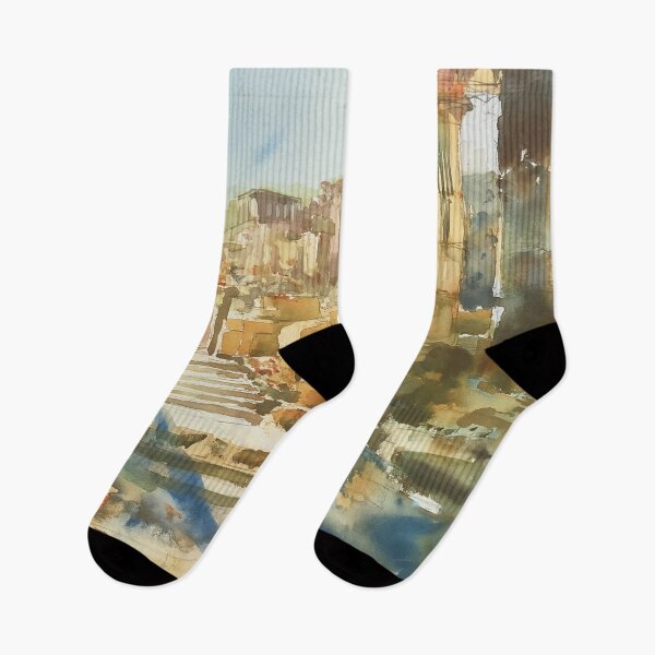 Item preview, Abstract Grecian Landscape Watercolor Art - Sun-soaked Terrains & Ancient Ruins designed and sold by aricutcia.