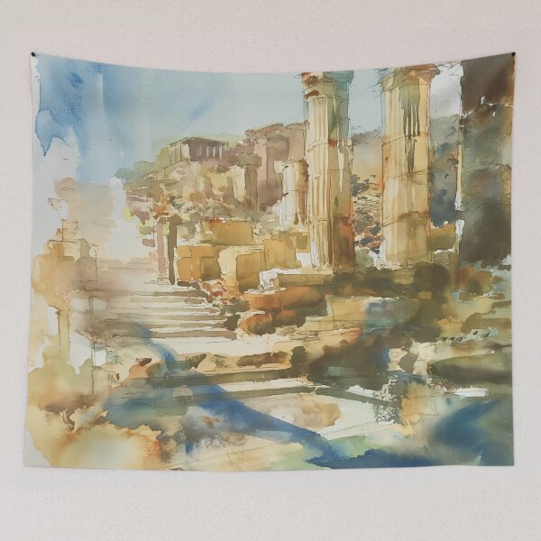 Item preview, Abstract Grecian Landscape Watercolor Art - Sun-soaked Terrains & Ancient Ruins designed and sold by aricutcia.
